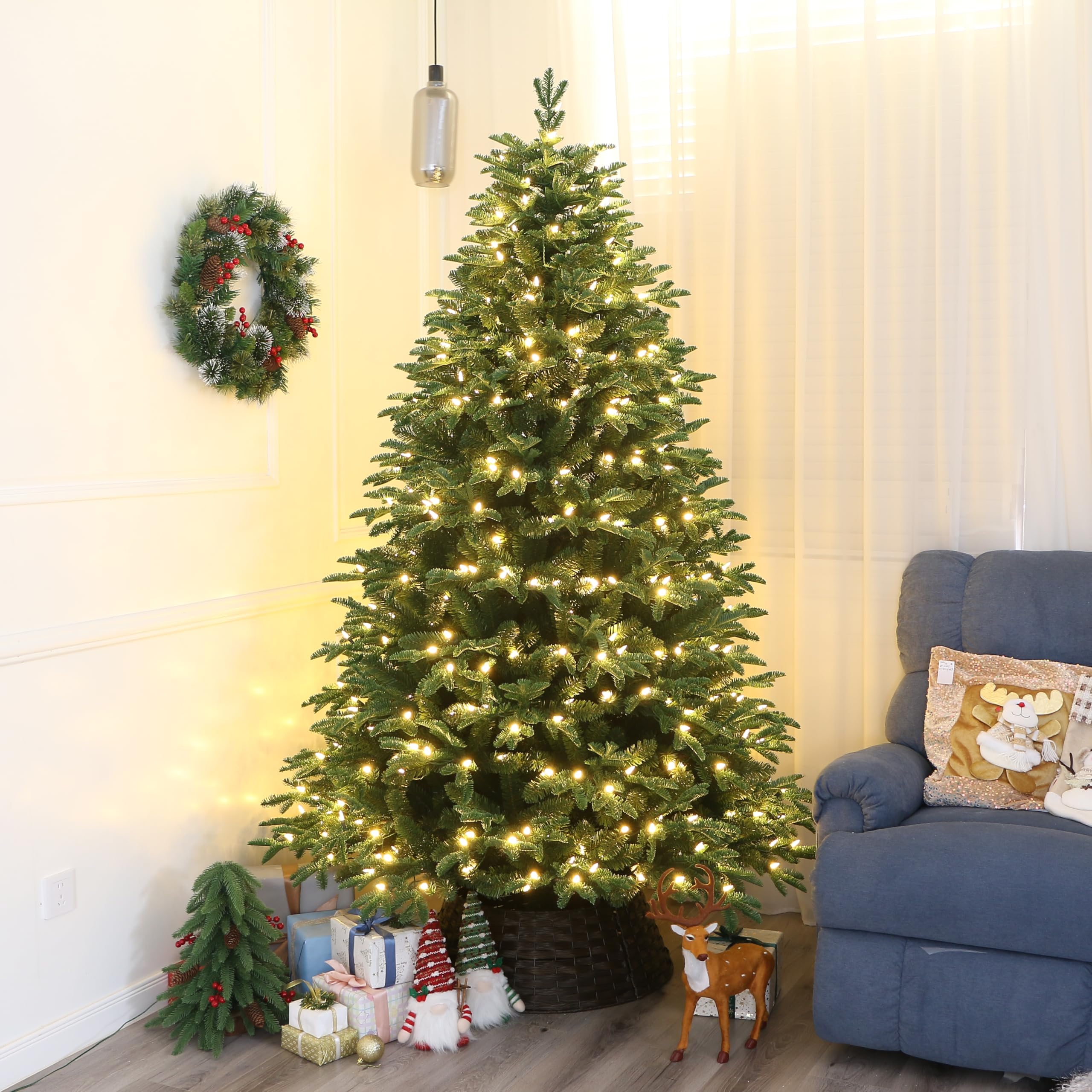 Holiday Stuff Pre-Lit Fraser Fir Christmas Tree with Warm White LED Lights