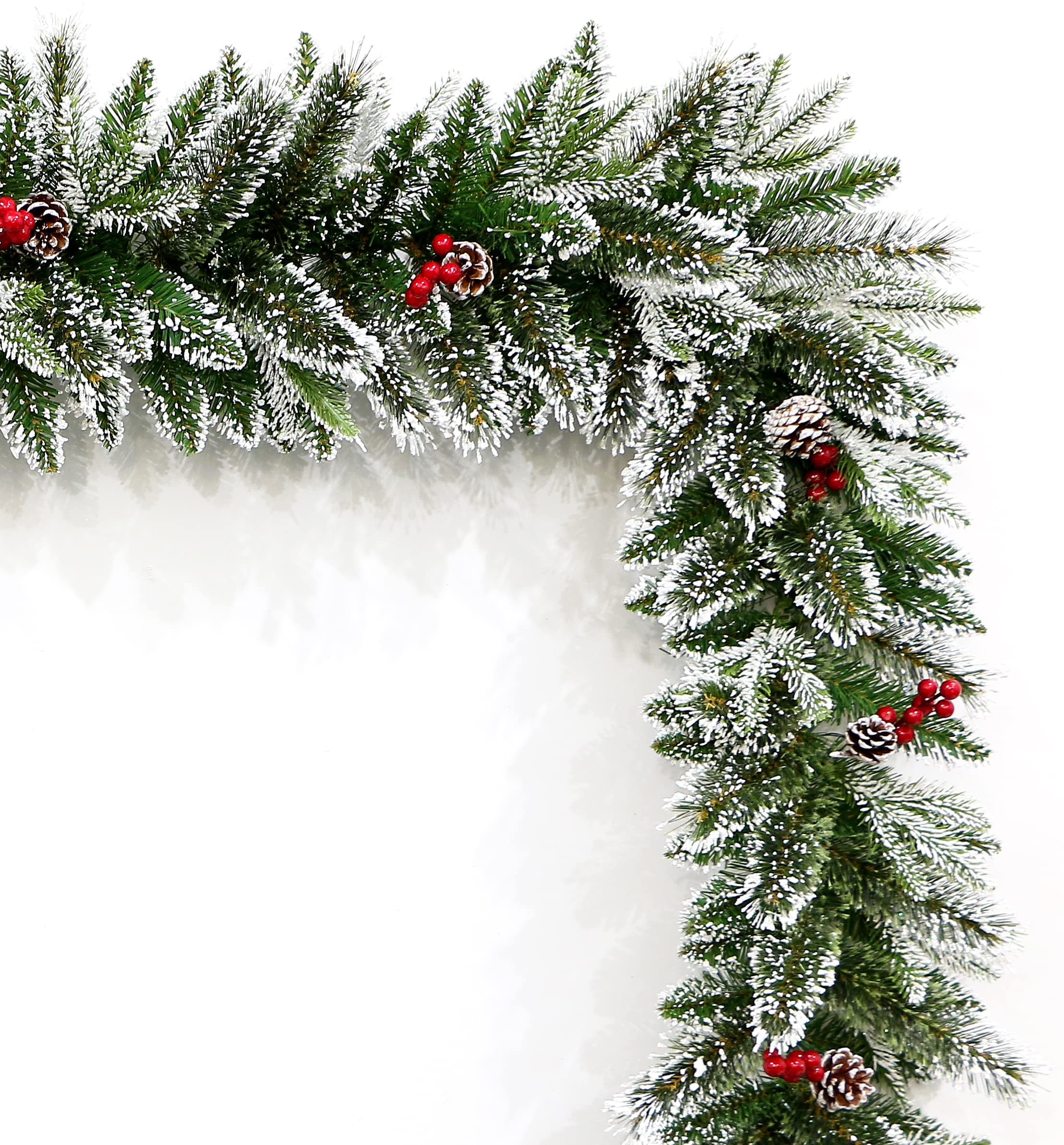 HOLIDAY STUFF 9 Foot Frosted Pine Christmas Garland Decorated