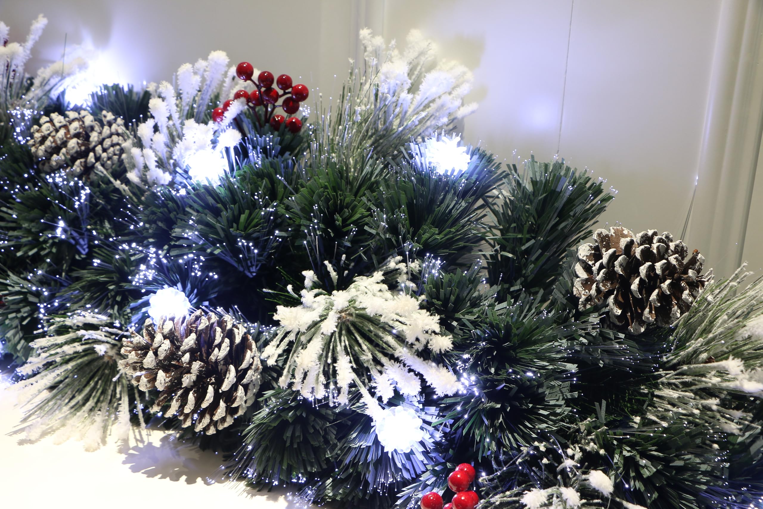 Frosted White Pine Fiber Optic Christmas Wreath