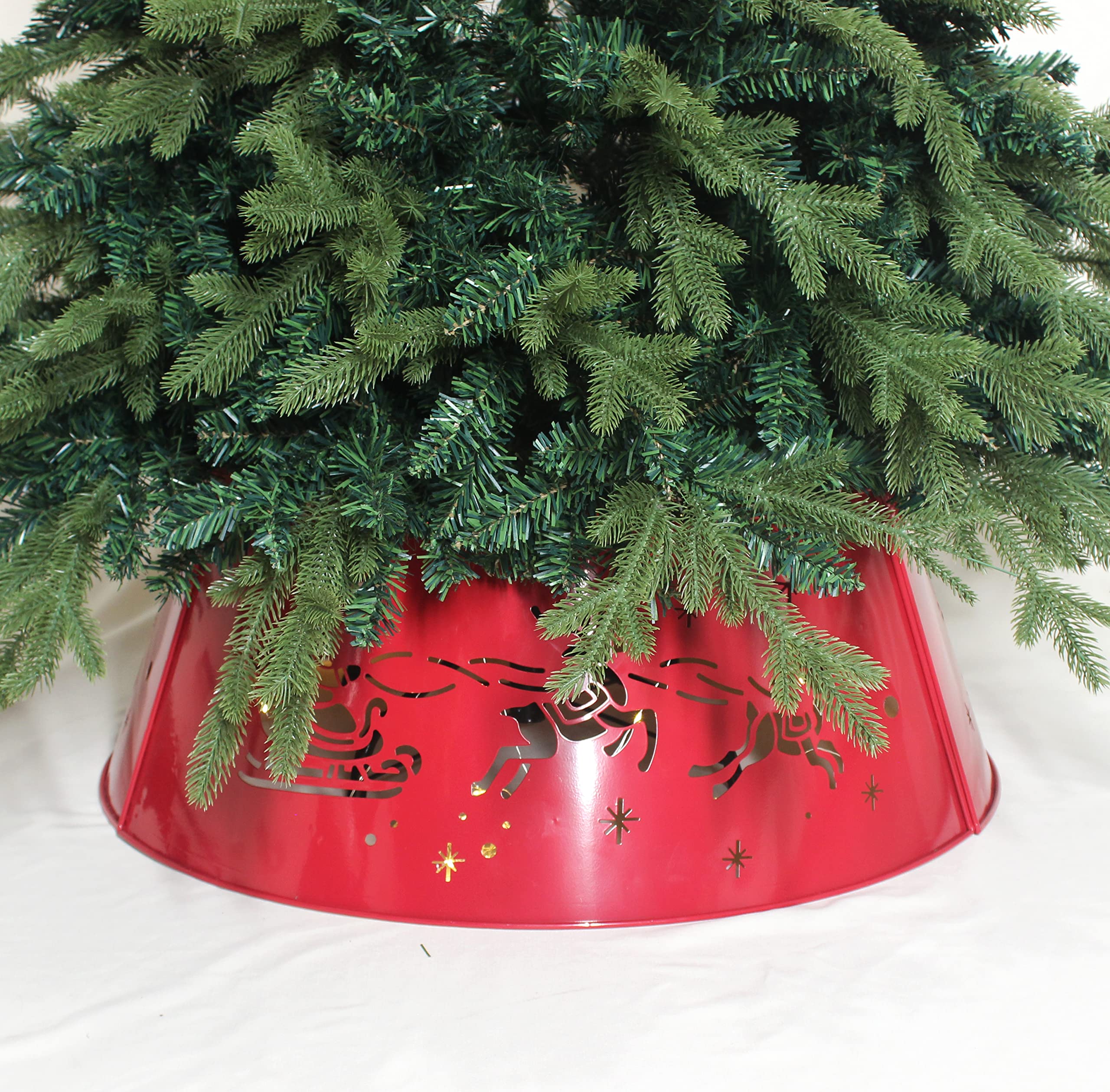 Metal Merry Christmas Tree Collar with Lights