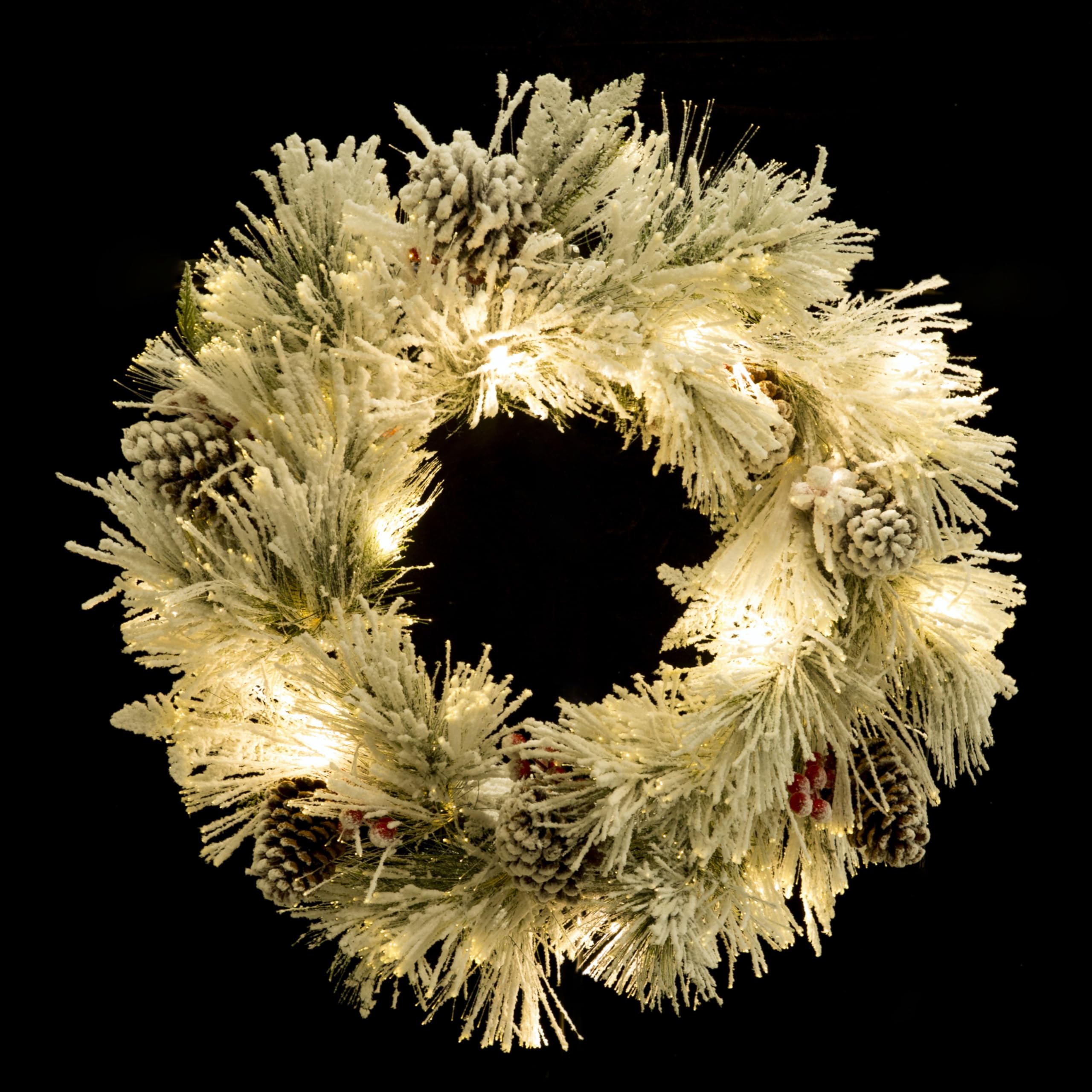 Flocked Fiber Optic Christmas Wreath