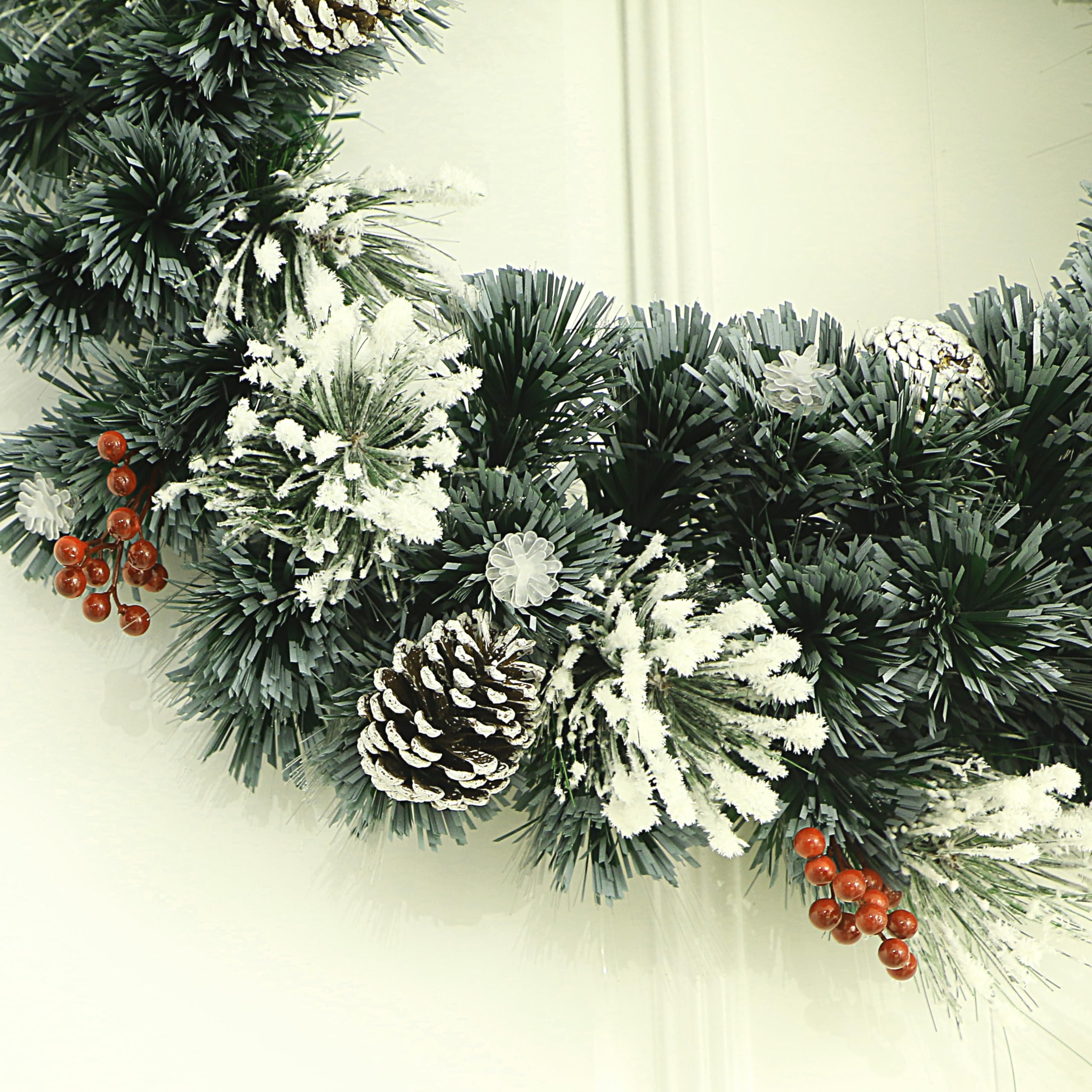 Frosted White Pine Fiber Optic Christmas Wreath