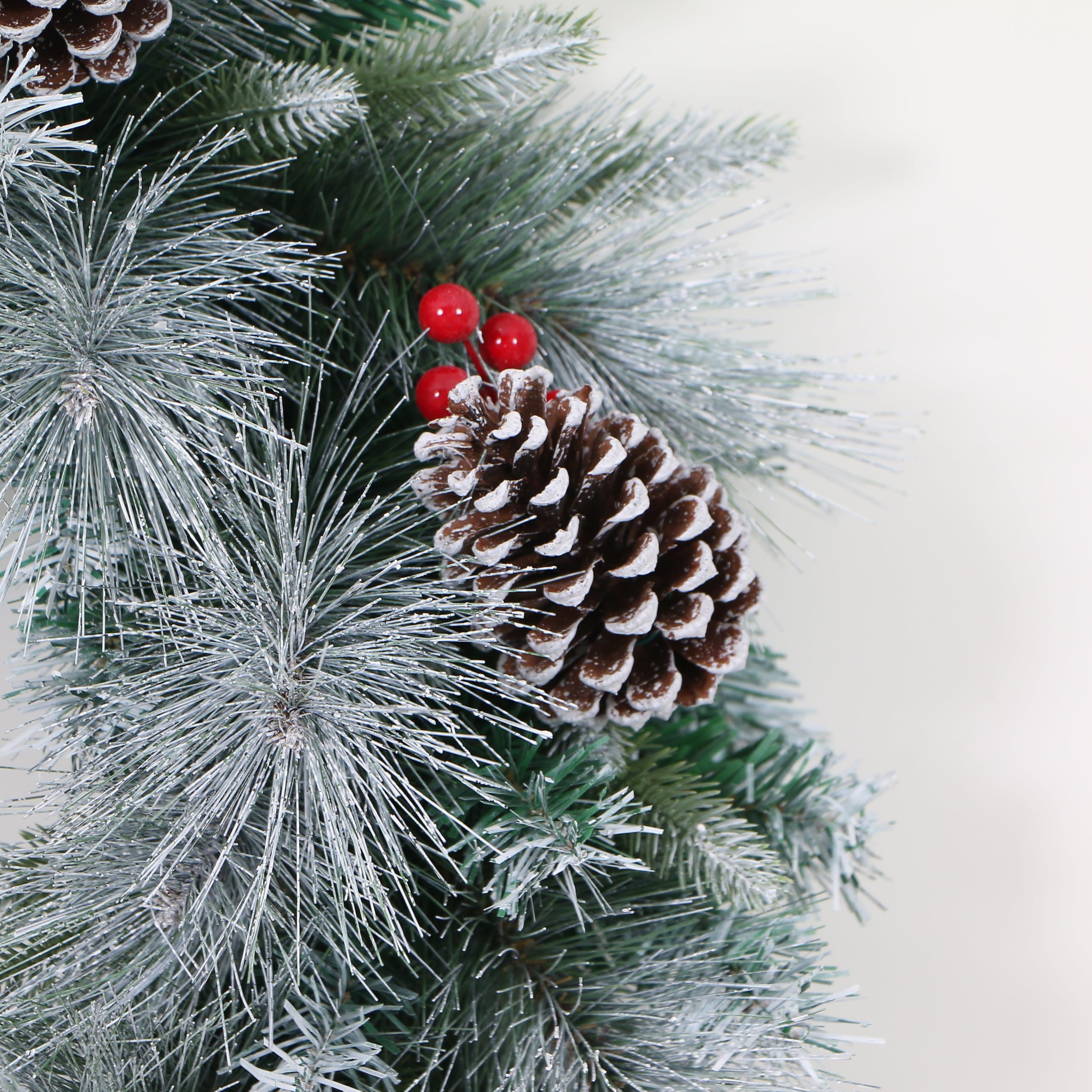 Forsted Blossom Pine Christmas Wreath Decorated with Pinecones & Red Berries Diameter