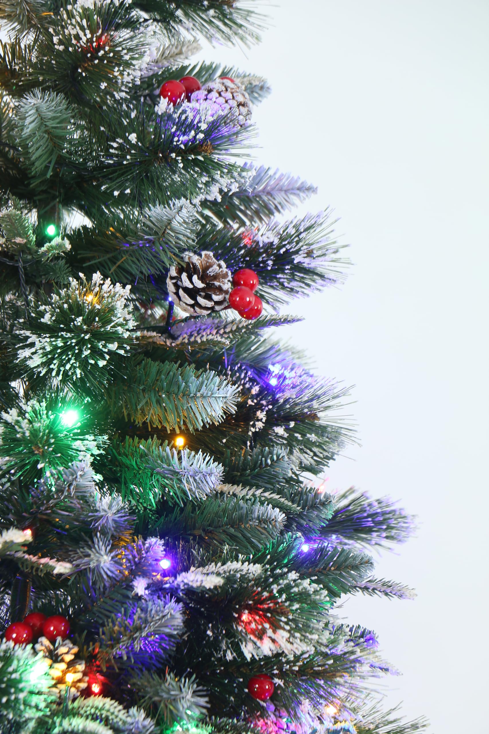 8ft Pre-lit Super Dual Flocked Pine Christmas Tree, Colour Changing LED Lights