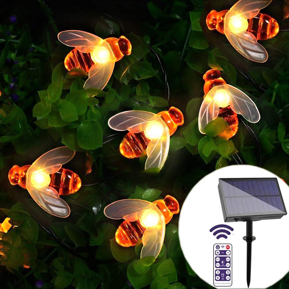Remote Control Big Solar Power 60 LED Cute Bumblebee String Lights
