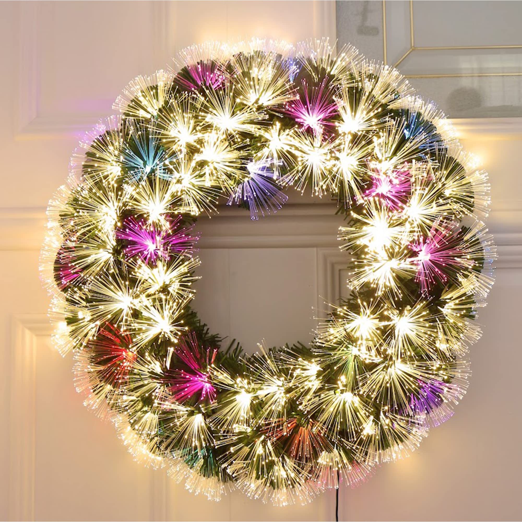 24'' Color Changing LED Fiber Optic Christmas Wreath (White Multi