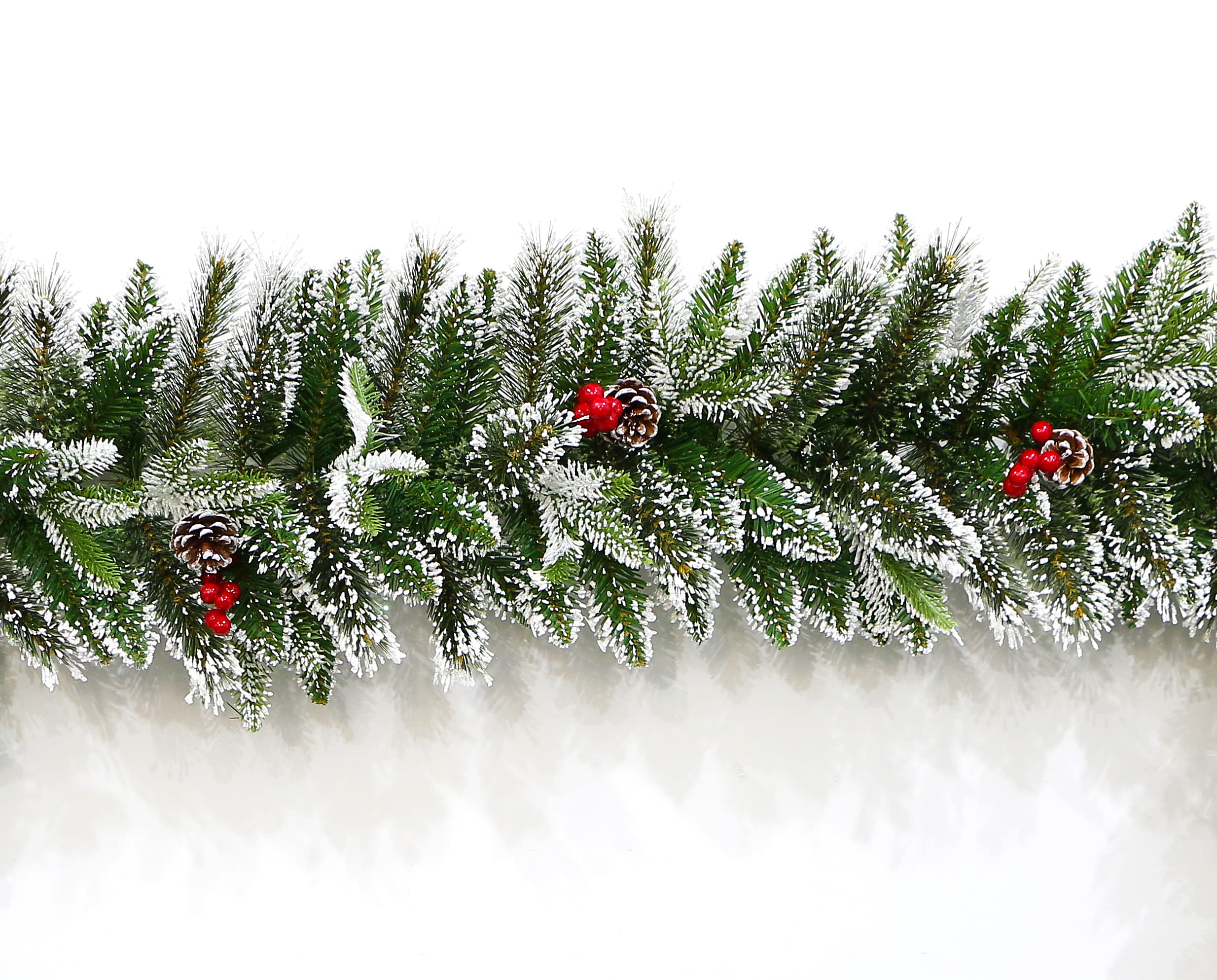 HOLIDAY STUFF 9 Foot Frosted Pine Christmas Garland Decorated