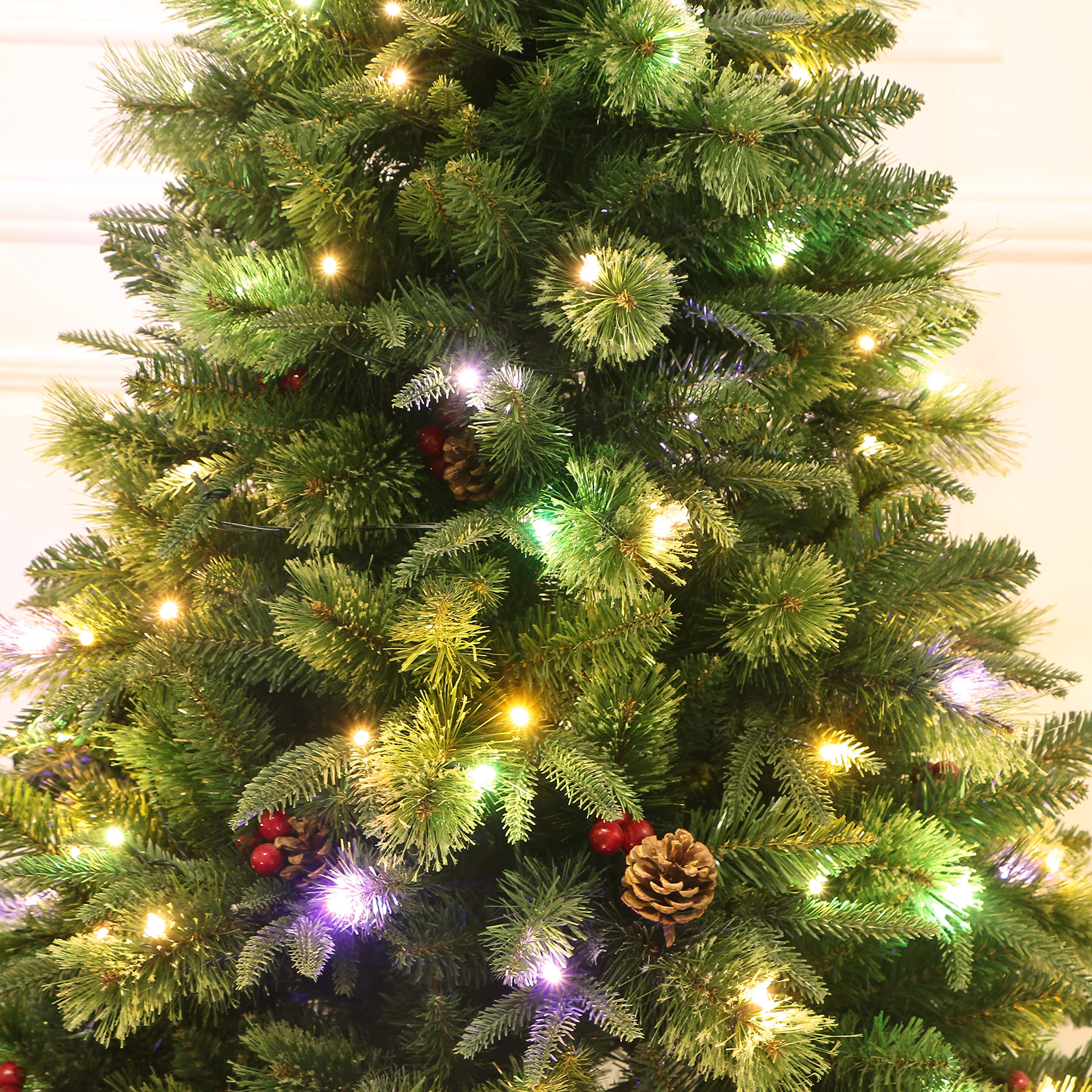 5Ft Realistic Blossom Pine Christmas Tree Pre-lit with Dual Color LED Lights