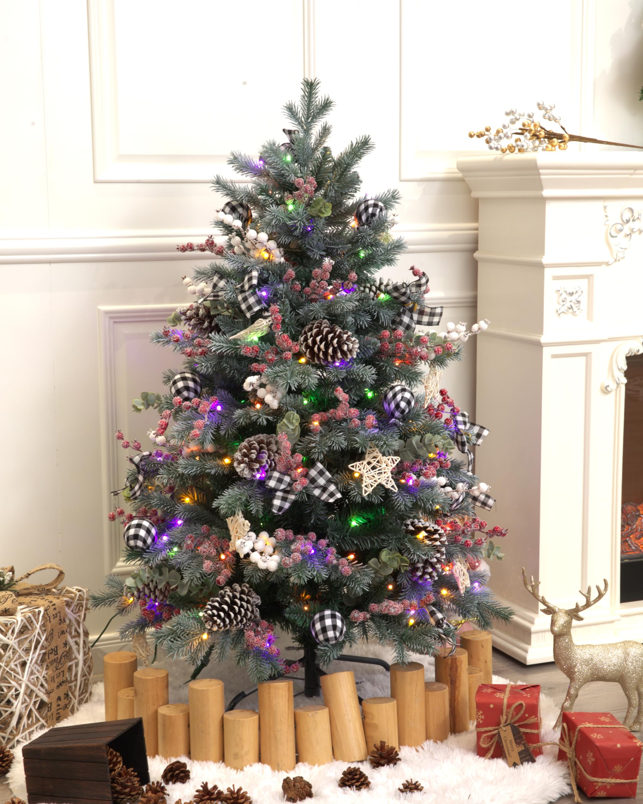 4Ft Potted Blue Spruce Christmas Tree Decorated with Country Style Ornaments