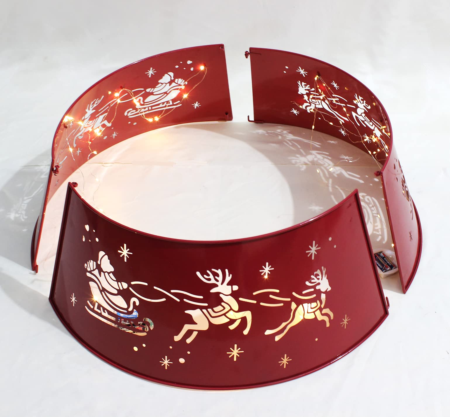 Metal Merry Christmas Tree Collar with Lights