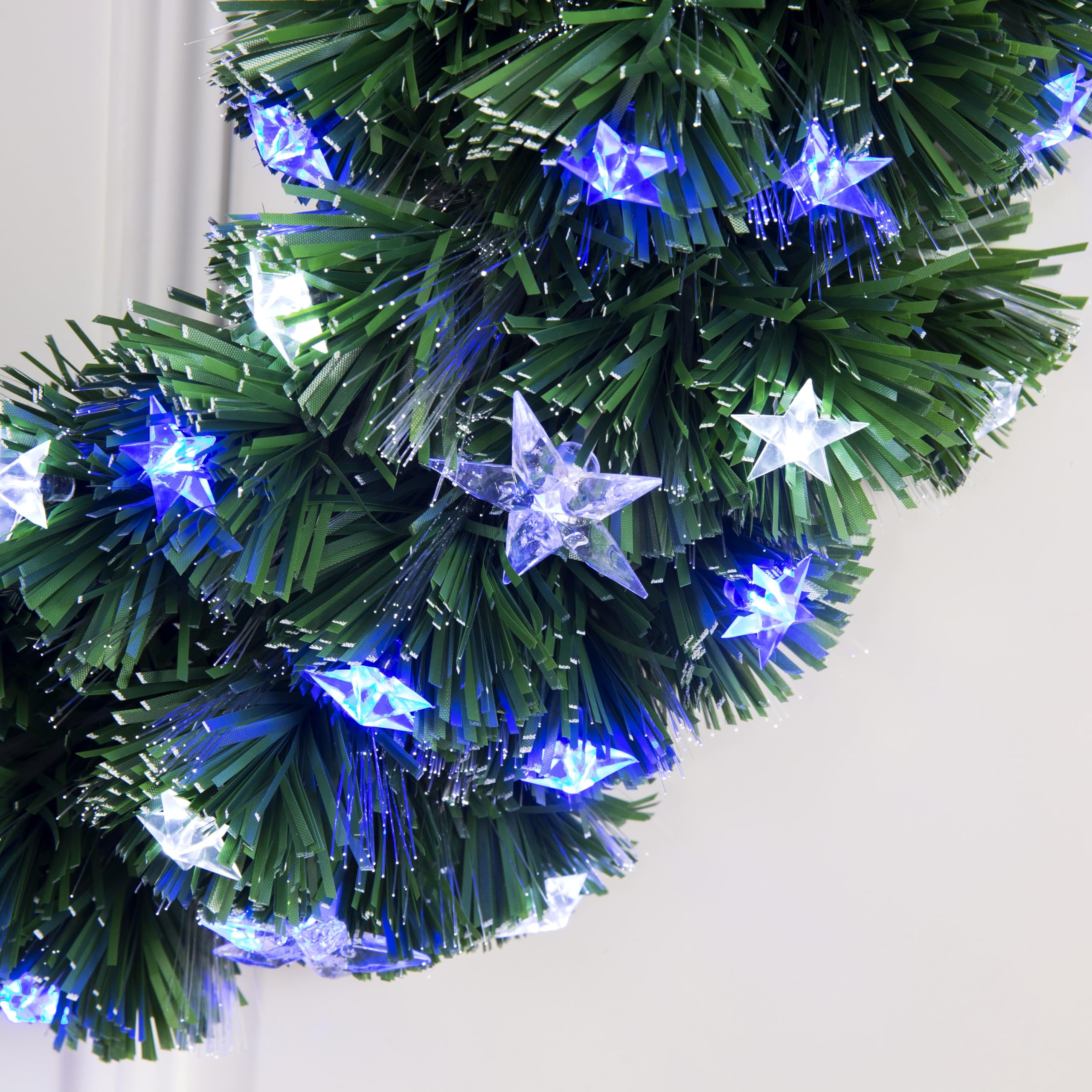 Blue and White Star Lighted Fiber Optic Christams Wreath