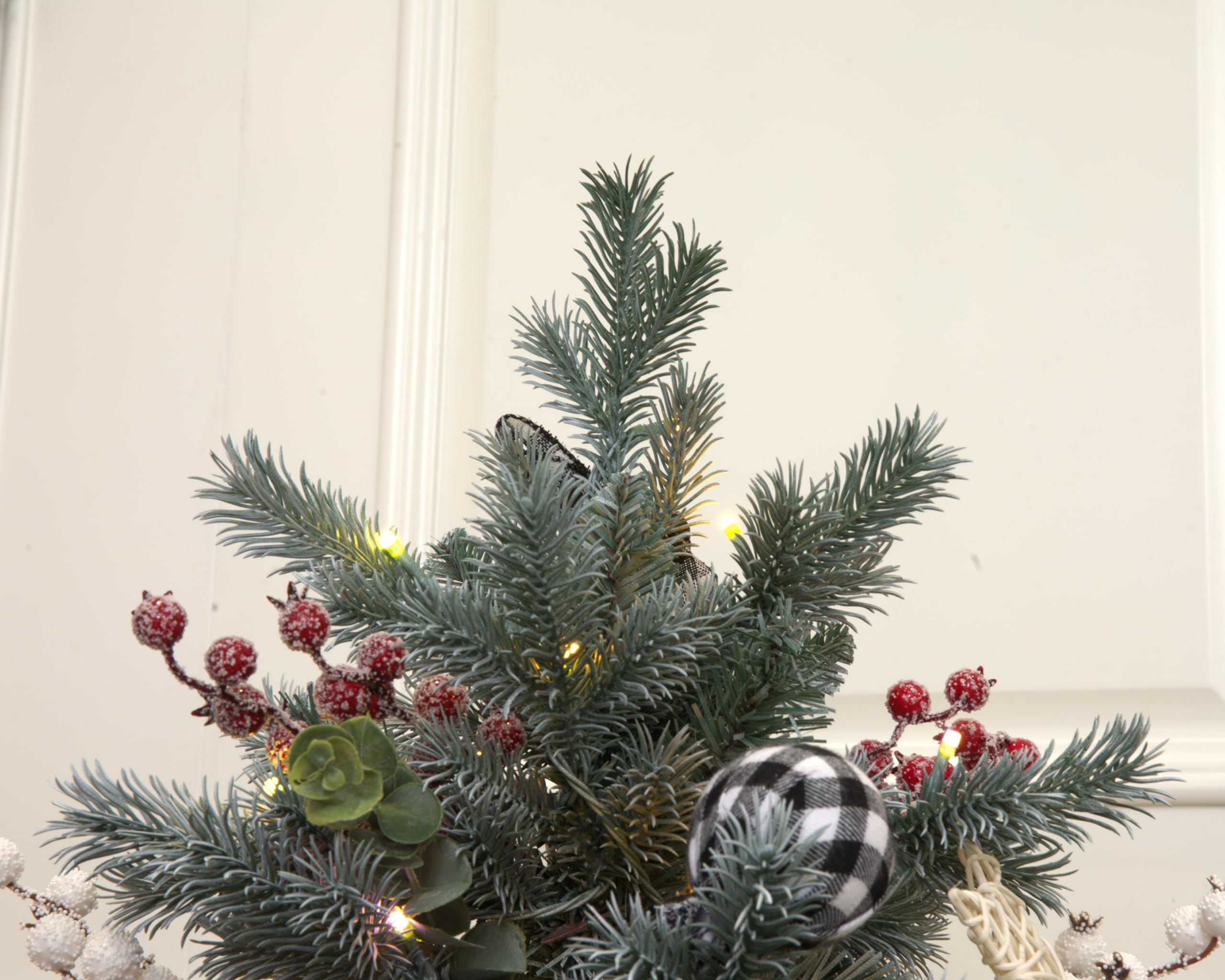 4Ft Potted Blue Spruce Christmas Tree Decorated with Country Style Ornaments