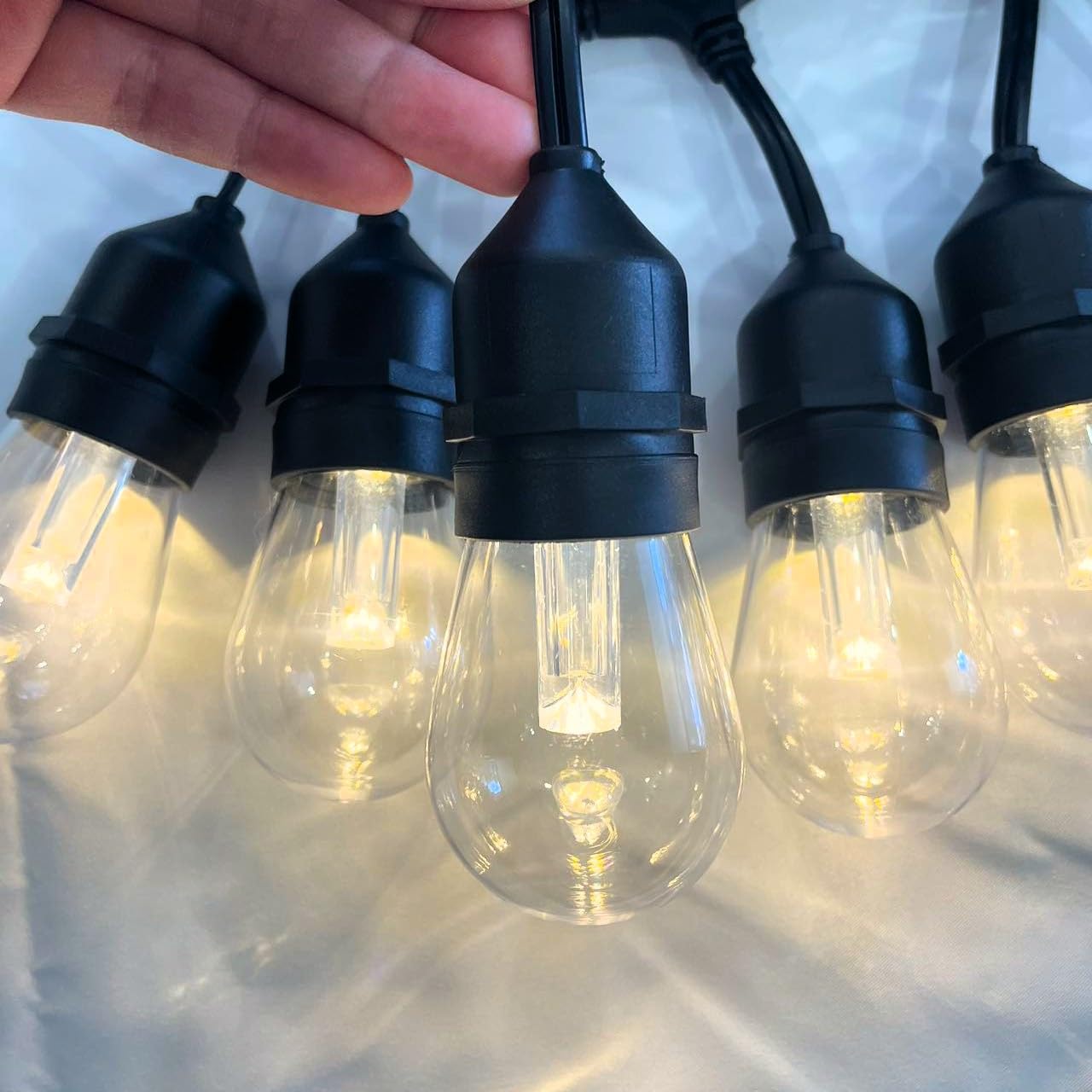 48ft Outdoor Patio String Lights with S14 LED Bulbs, Warm White & RGB Remote Control Color Changing, Waterproof Commercial Grade, Energy Efficient, Outdoor Living, Backyard Lights