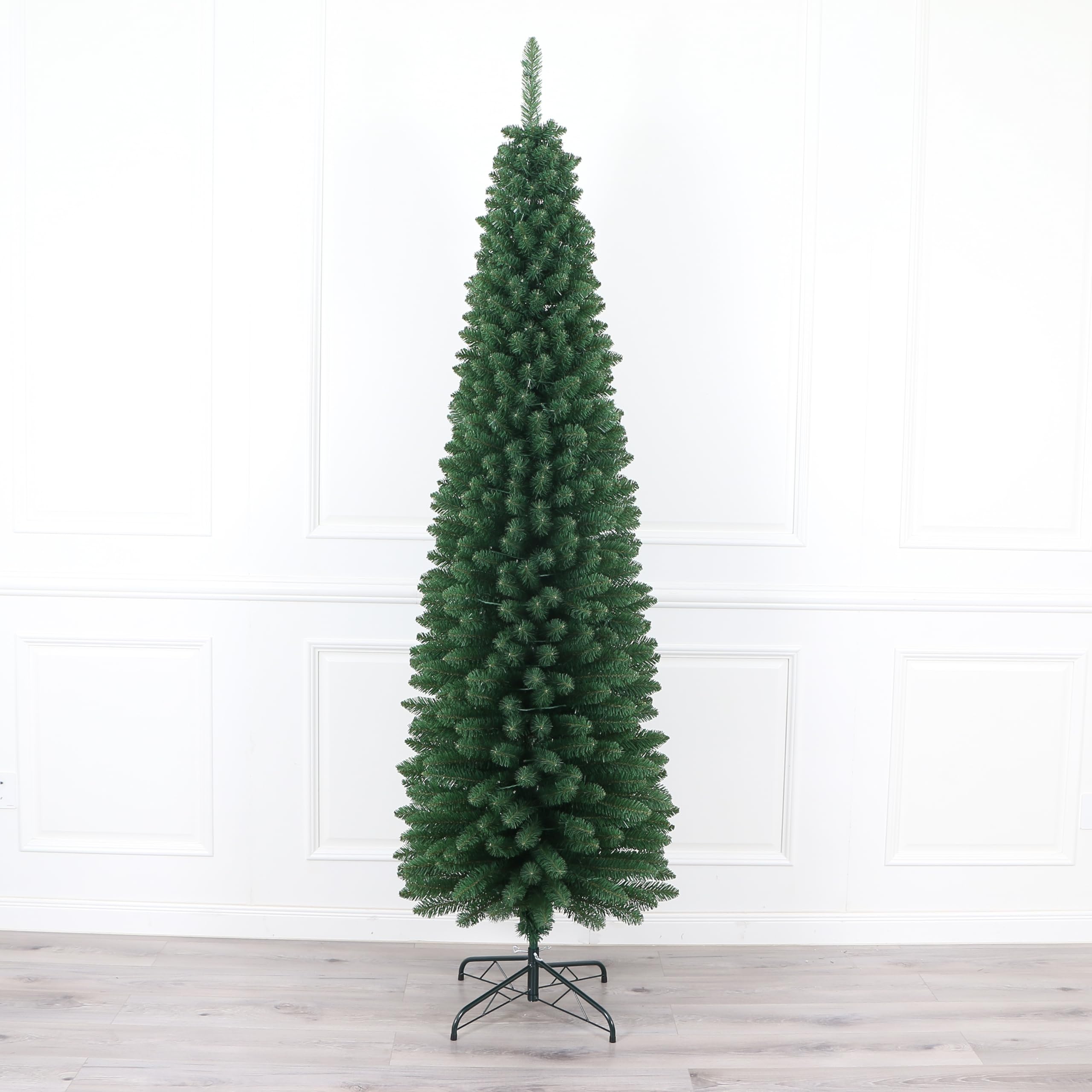 Classic Green Pine Pencil Christmas Tree Pre-lit with Warm White LED Lights
