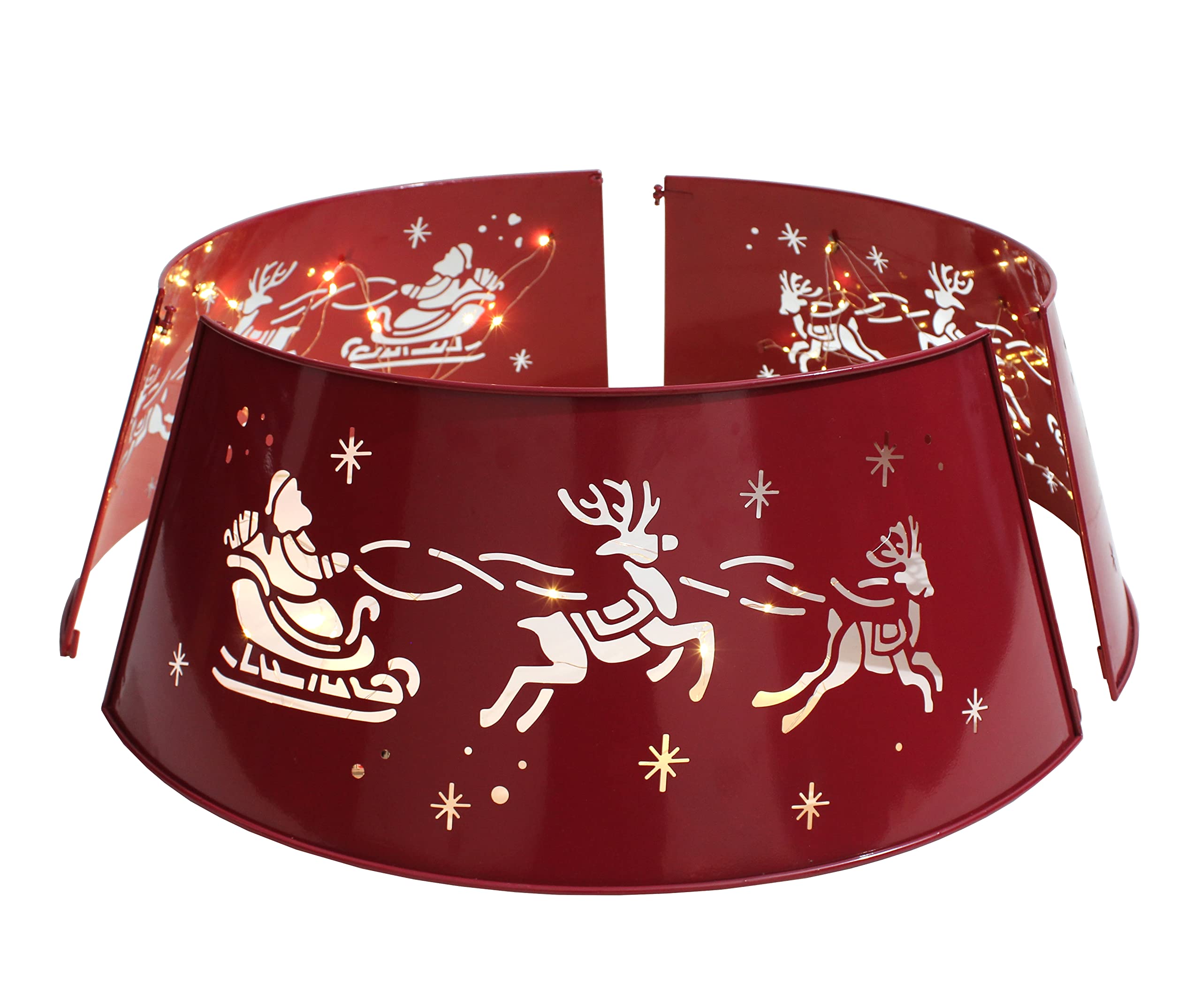 Metal Merry Christmas Tree Collar with Lights