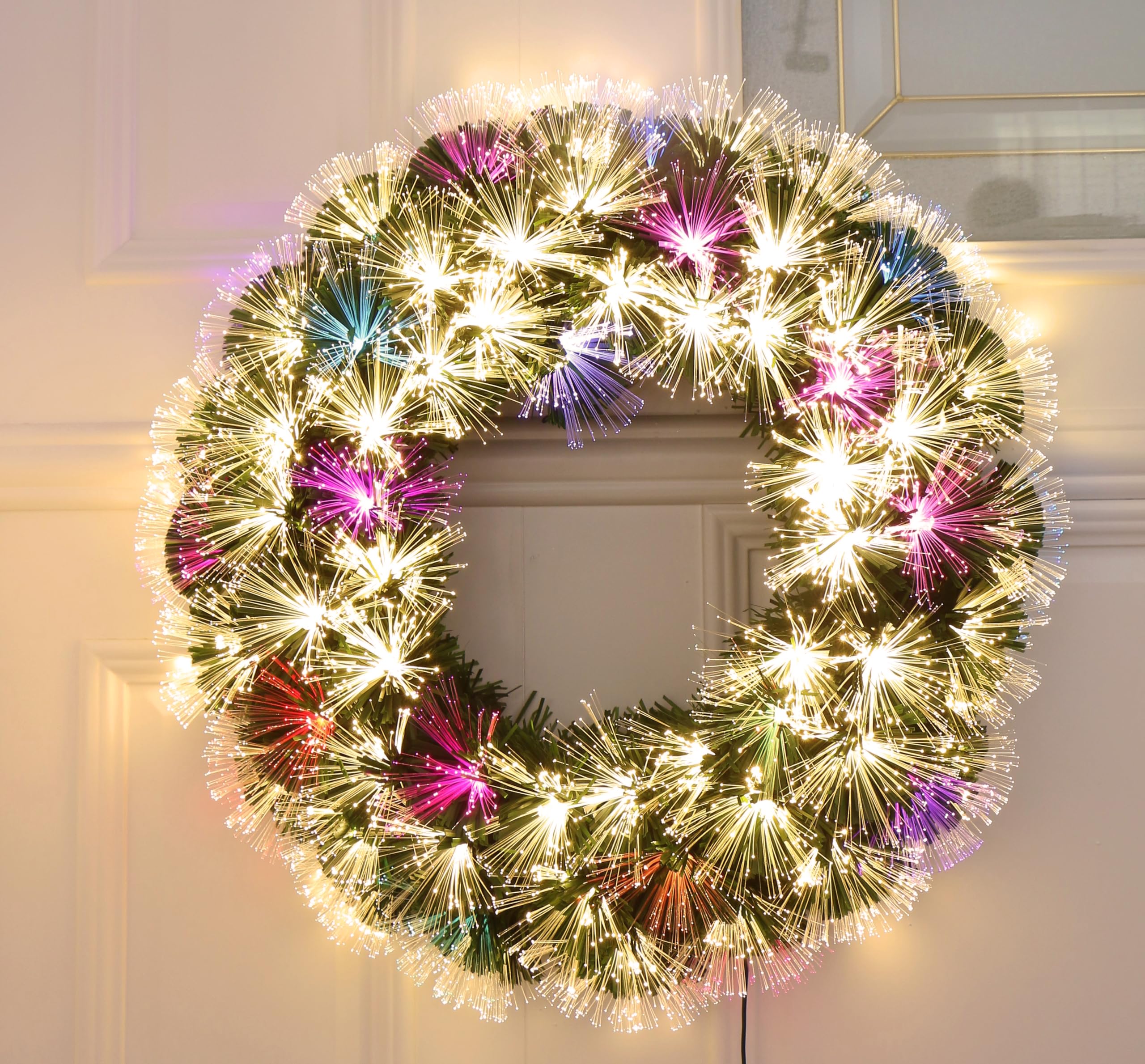 Firework Automatic Color Changing LED Fiber Optic Christmas Wreath