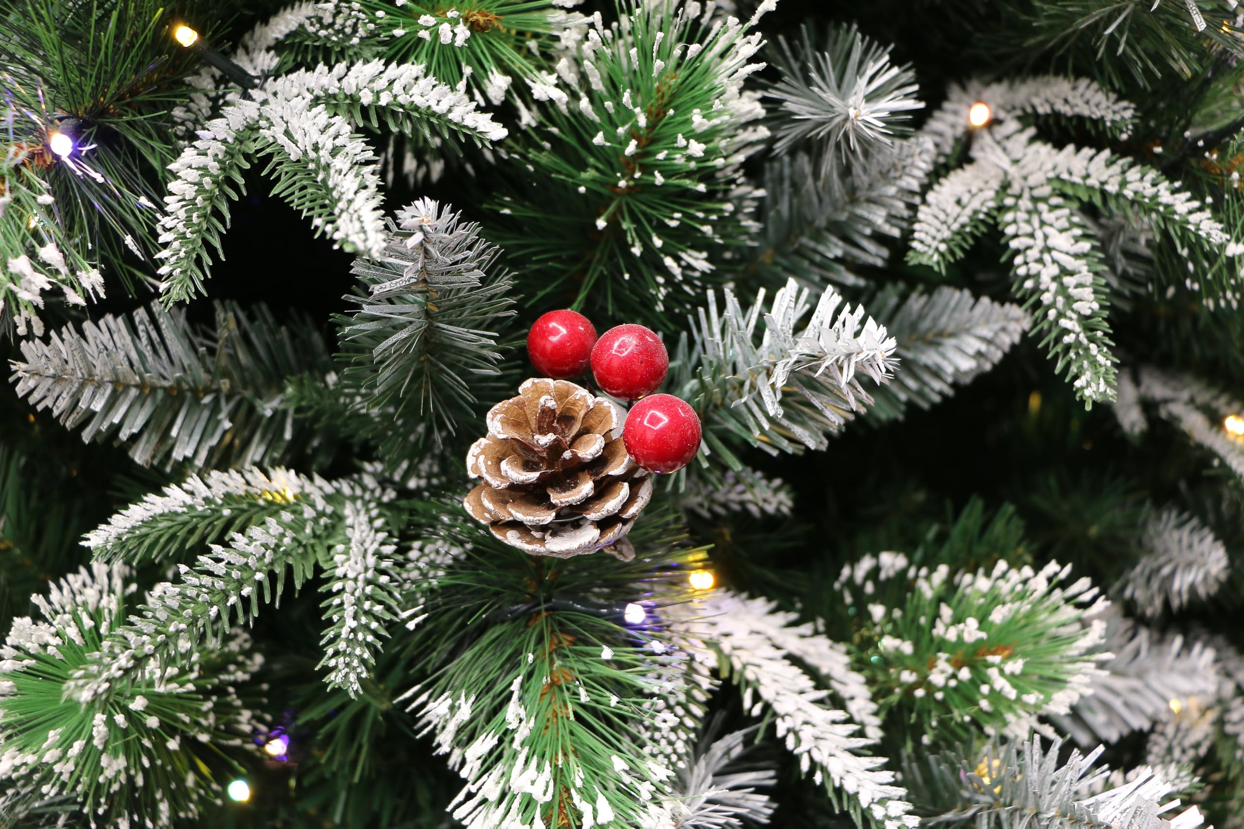 8ft Pre-lit Super Dual Flocked Pine Christmas Tree, Colour Changing LED Lights