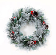 Forsted Blossom Pine Christmas Wreath Decorated with Pinecones & Red Berries Diameter