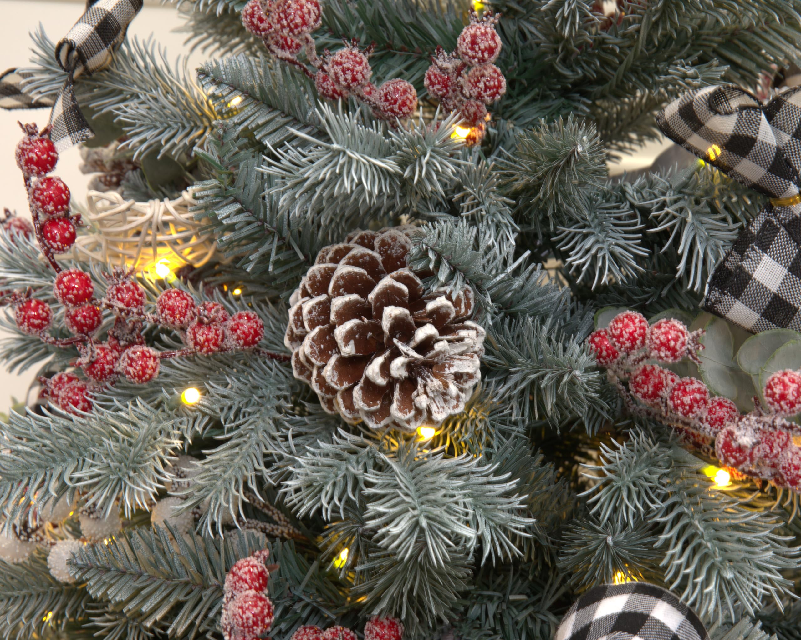 4Ft Potted Blue Spruce Christmas Tree Decorated with Country Style Ornaments