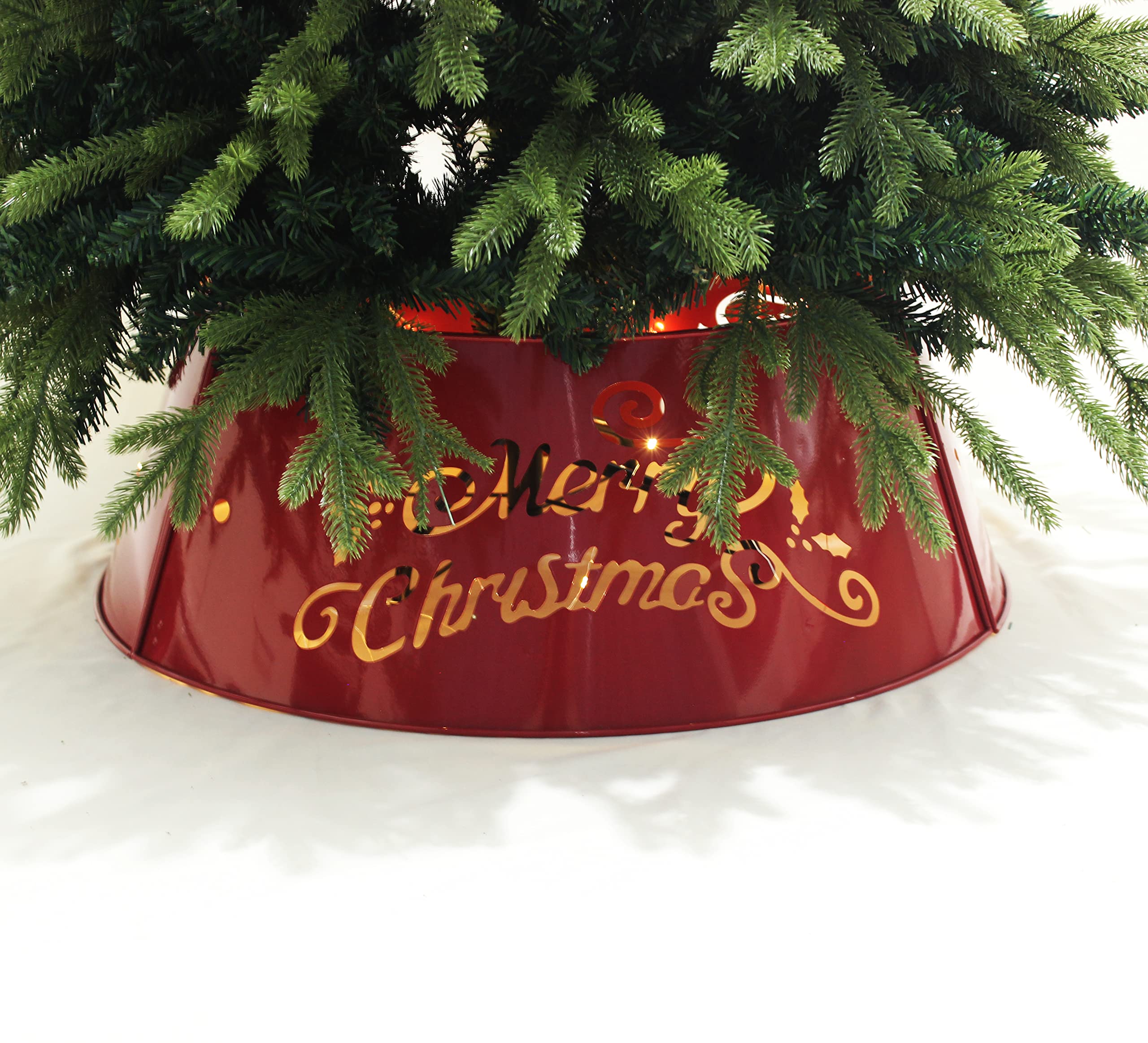 Metal Merry Christmas Tree Collar with Lights